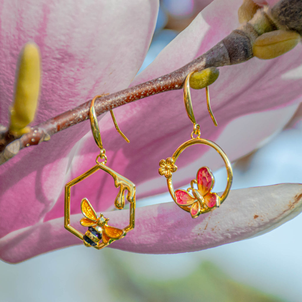 Bee and Butterfly Mismatched Dangle Earrings - Baby's Breath Alley