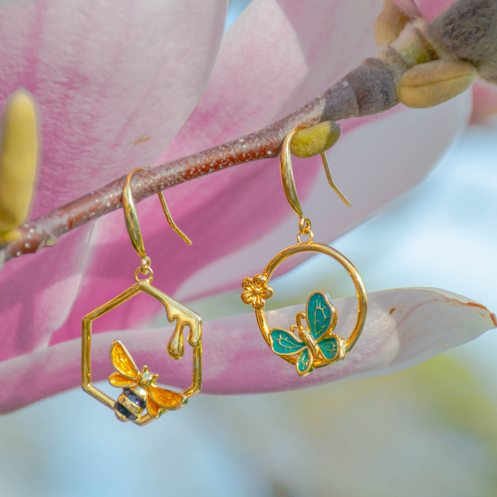 Bee and Butterfly Mismatched Dangle Earrings - Baby's Breath Alley