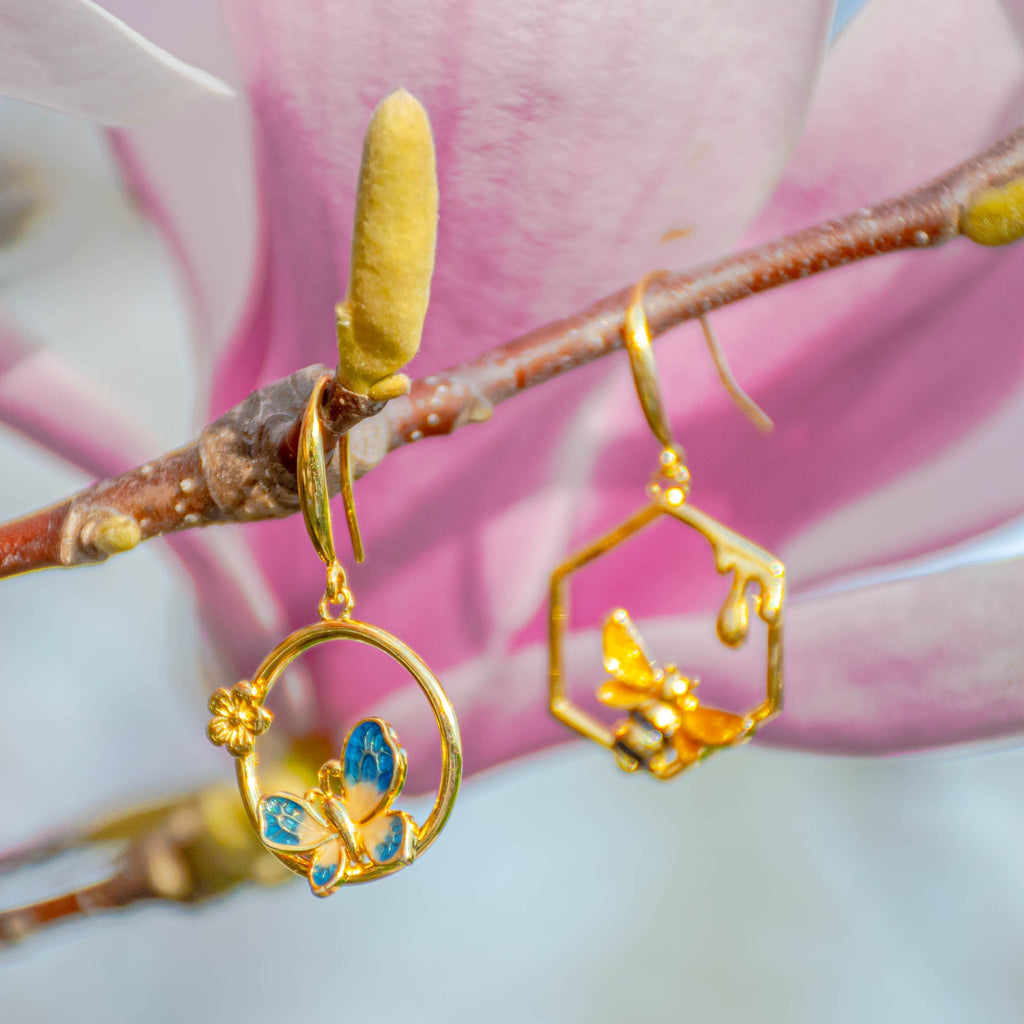 Bee and Butterfly Mismatched Dangle Earrings - Baby's Breath Alley