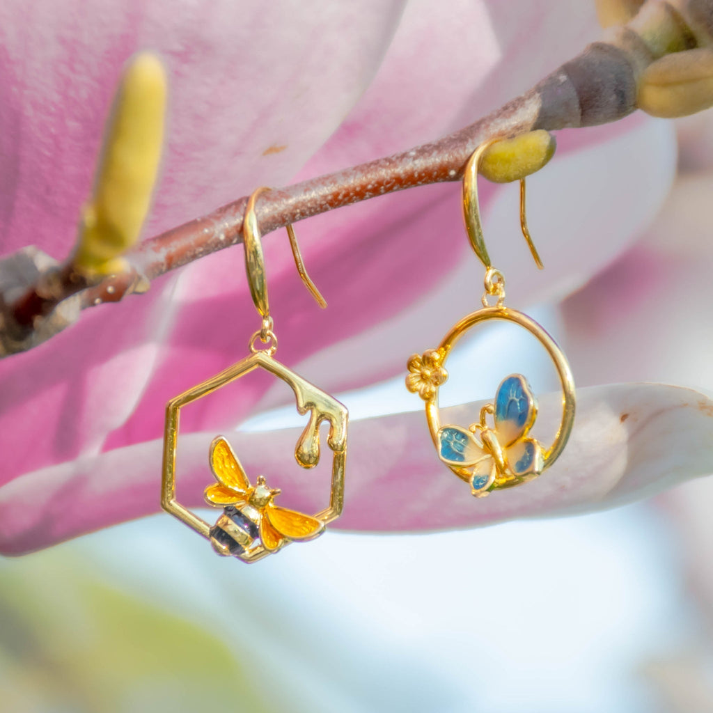 Bee and Butterfly Mismatched Dangle Earrings - Baby's Breath Alley