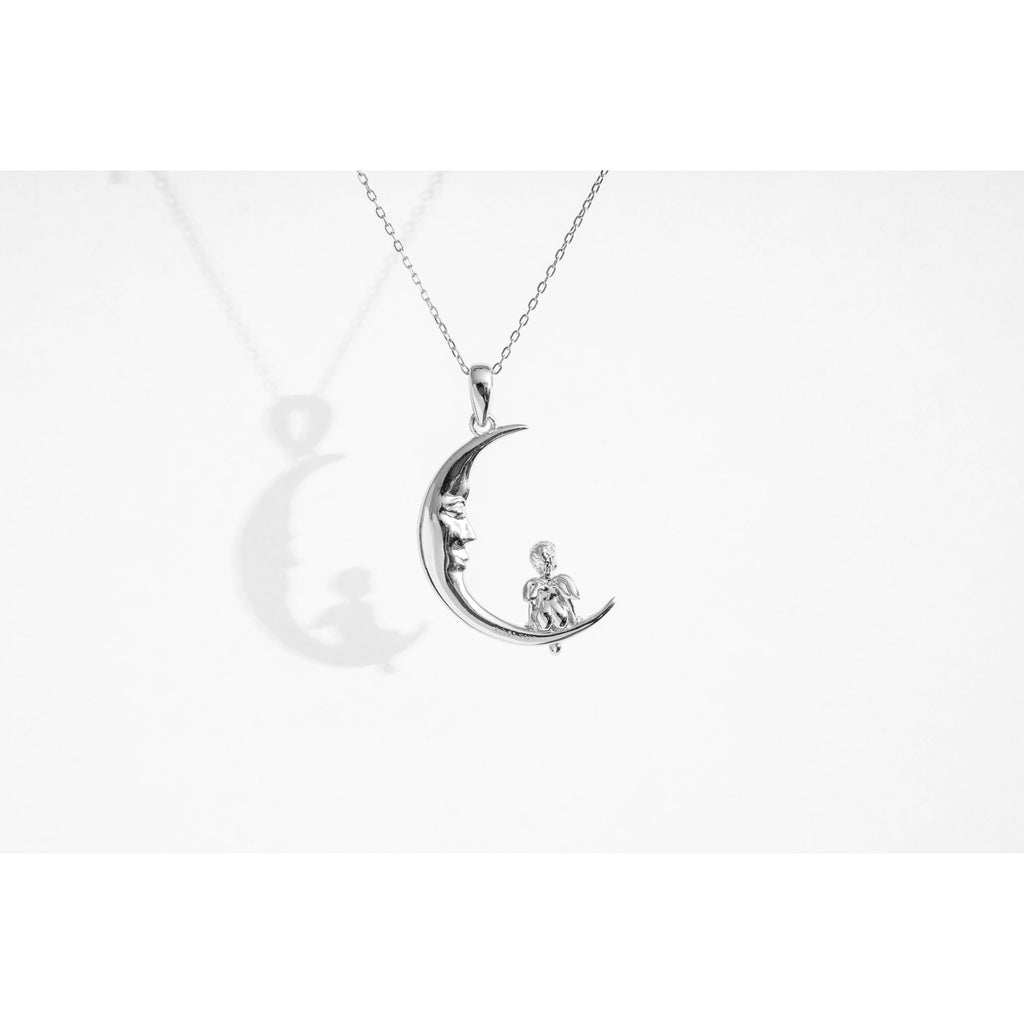 Crescent Moon Little Angel Necklace - Baby's Breath Alley