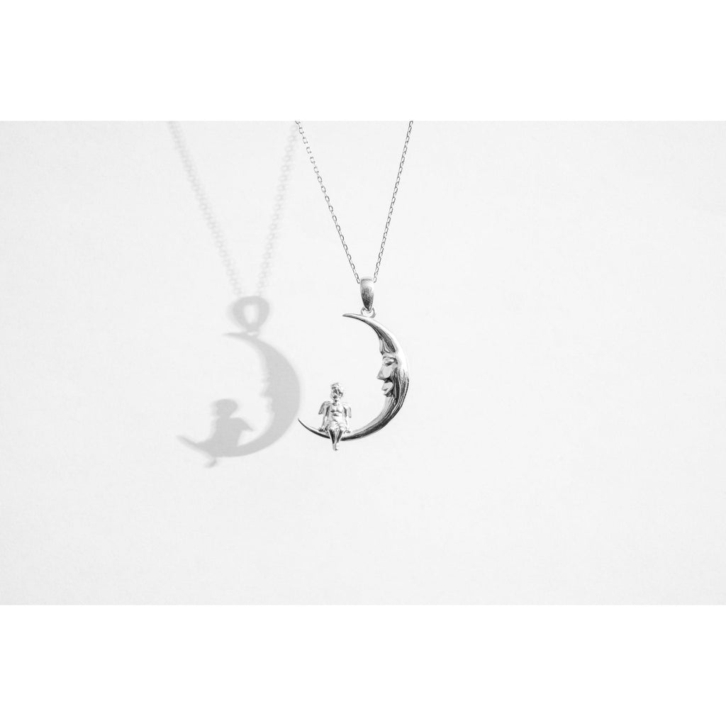 Crescent Moon Little Angel Necklace - Baby's Breath Alley