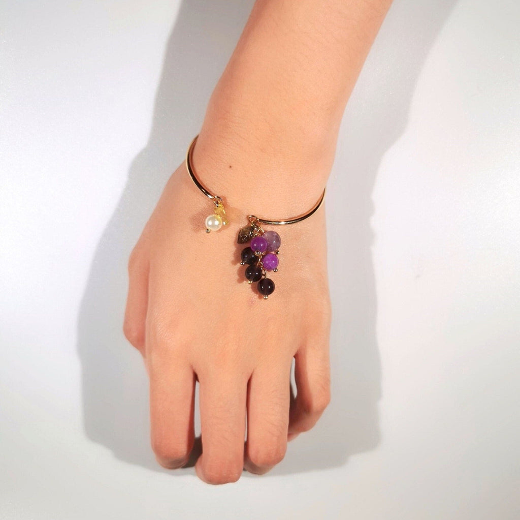 Crystal Amethyst Necklace and Bracelet for Cottagecore Lover, Amethyst Cluster Adjustable Pendant Necklace, Grapes Bead Charm Bracelet. - Baby's Breath Alley