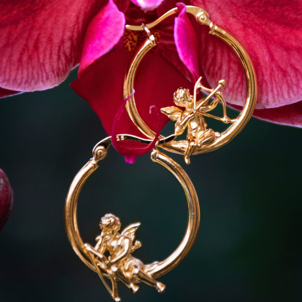 Cupids Mismatch Hoop Earrings - Greek Mythical Characters: Eros and Anteros. - Baby's Breath Alley