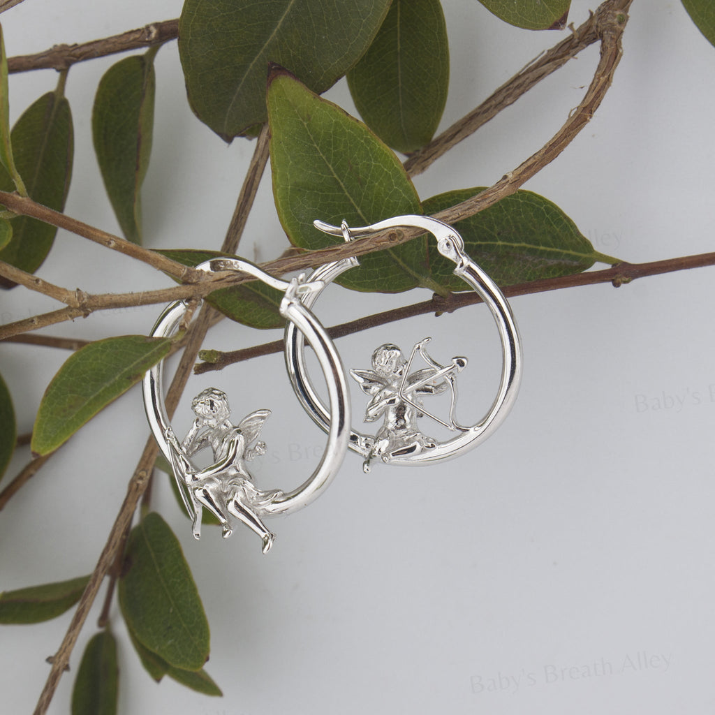 Cupids Mismatch Hoop Earrings - Greek Mythical Characters: Eros and Anteros. - Baby's Breath Alley