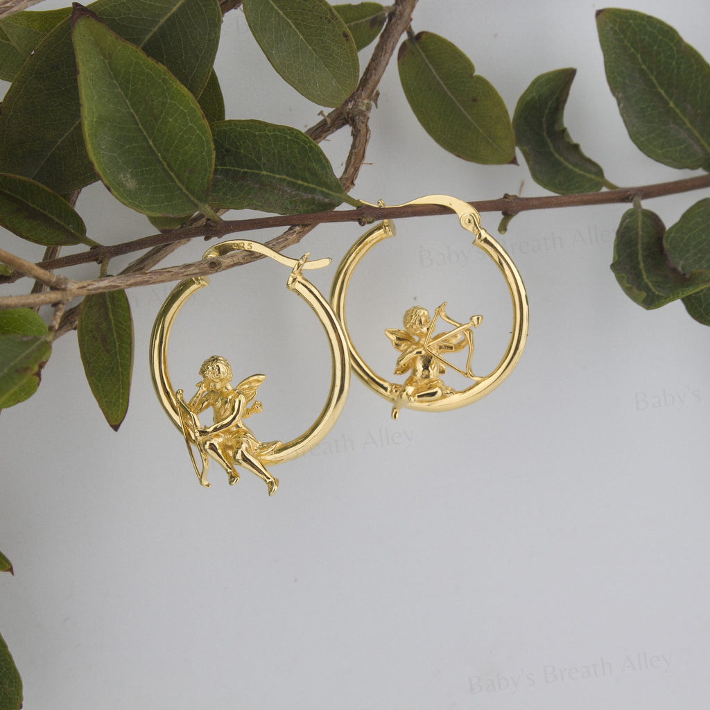 Cupids Mismatch Hoop Earrings - Greek Mythical Characters: Eros and Anteros. - Baby's Breath Alley