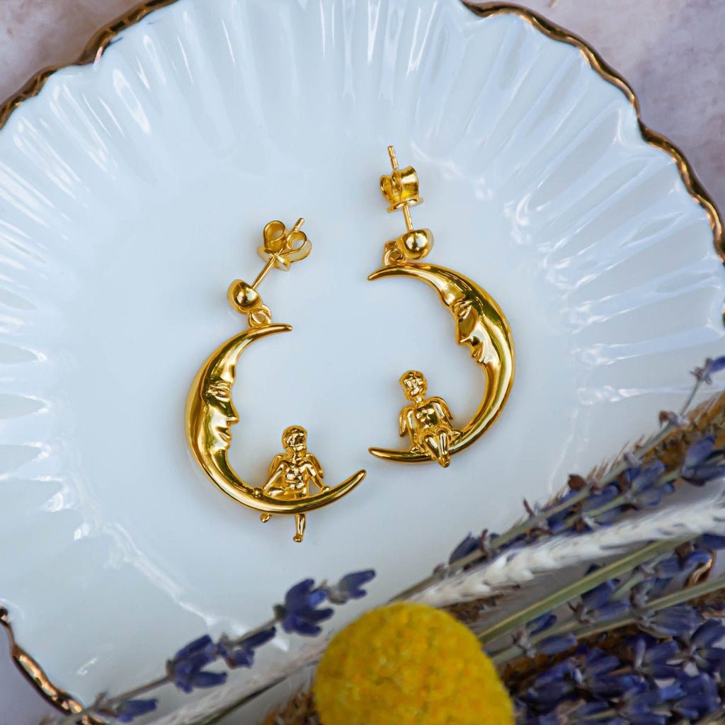 Gold Crescent Moon Earrings - Baby's Breath Alley