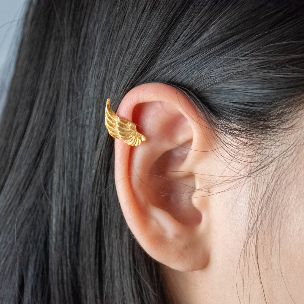 Trumpet Angel Stud and Wing Cuff Mismatched Earring Set - Baby's Breath Alley